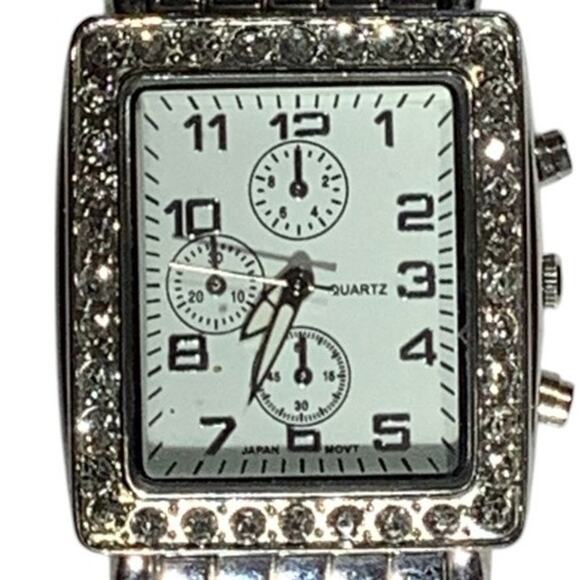 Ladies Wristwatch, Silver Metal Band, Faux Diamond Accents, Non-Operable - Picture 1 of 4